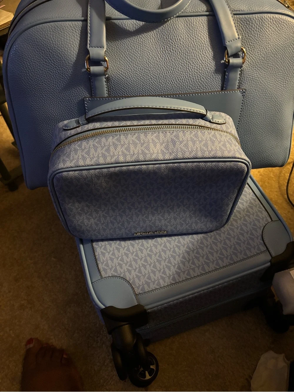 Michael Kors Blue Travel Bag Set - Duffel, Carry-On & Cosmetic Case